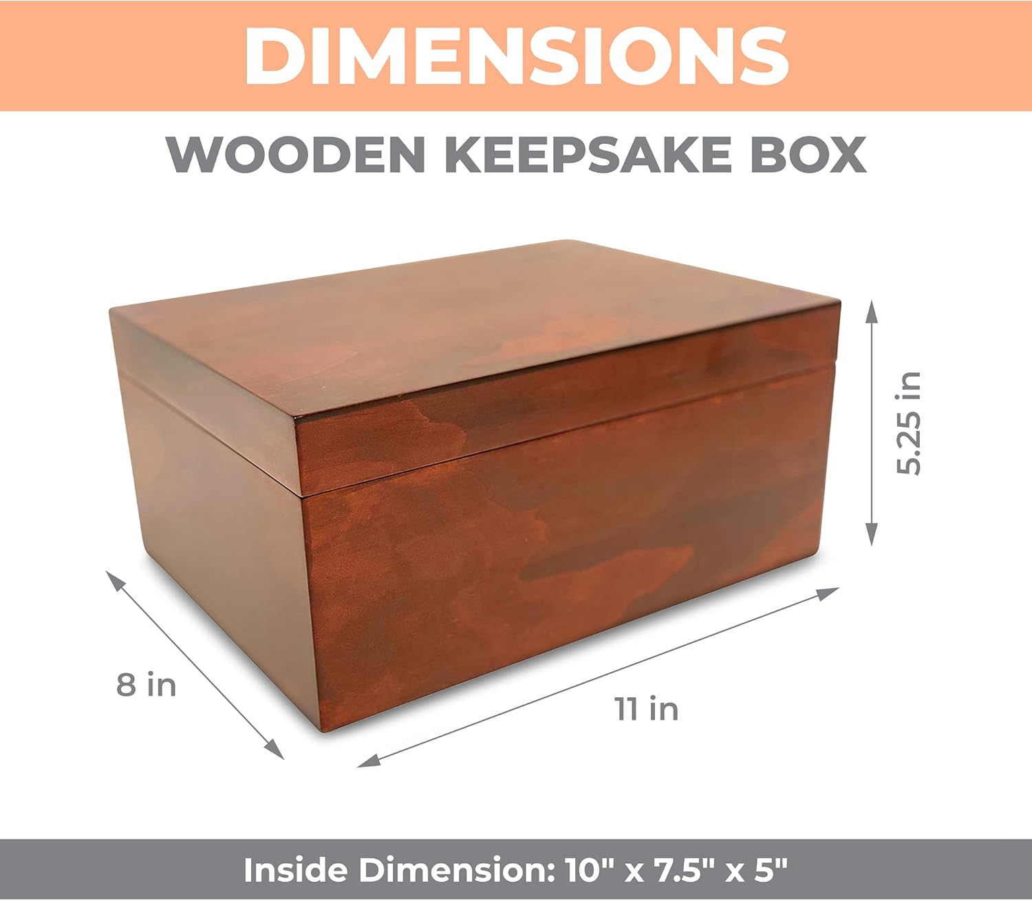 Blake & Lake Large Box with Hinged Lid - Wood Storage Box with Lid - Wooden Keepsake Decorative boxes with lids (Dark Oak)