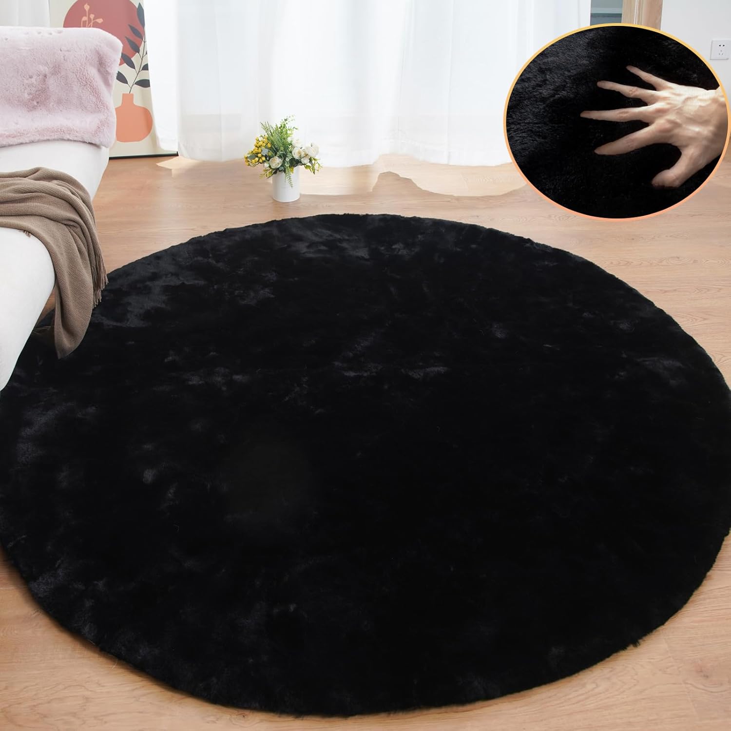 ORINOVA Pink Washable Fluffy 5x8 Area Rugs for Bedroom Plush Faux Rabbit Shag Fur Rug for Living Room Nursery Rug