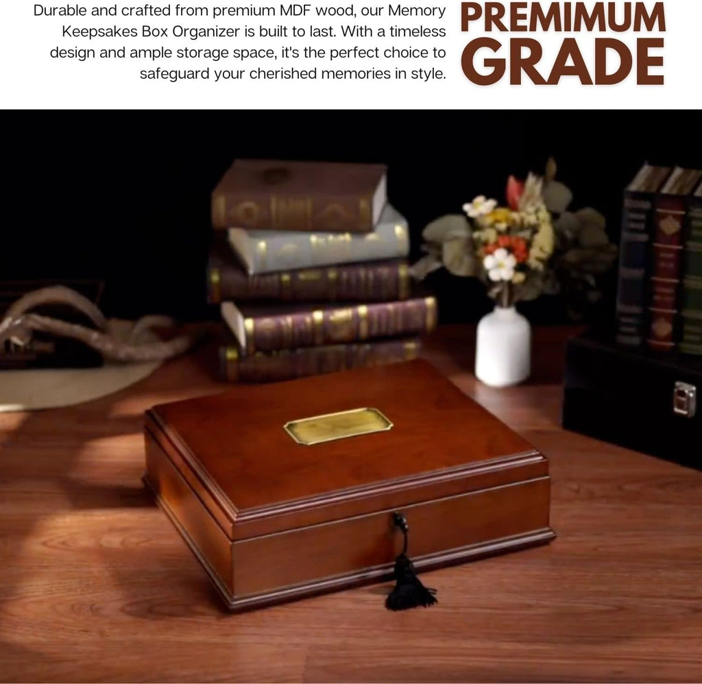 Arolly Romeo Memory Keepsake Box Organizer with Mahogany Wood Finish - Large Personal Storage Box with Locking Lid | Wooden Memory Box Gift for Anniversary, Wedding, Valentine, Birthday
