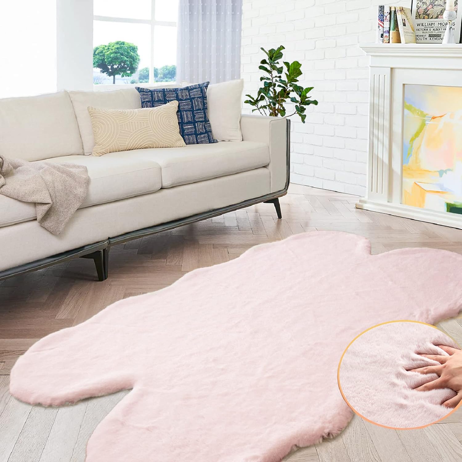 ORINOVA Pink Washable Fluffy 5x8 Area Rugs for Bedroom Plush Faux Rabbit Shag Fur Rug for Living Room Nursery Rug