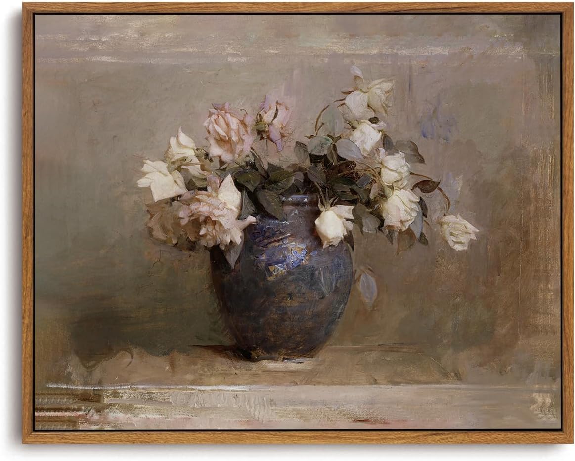 OIQArtOIQ Framed Canvas Wall Art,Vintage Decor,Landscape Nature Country Wildflower Paintings Farmhouse Pictures Modern Artwork Rustic Fall Flower Prints Cottagecore Office Living Room Bedroom Bathroom