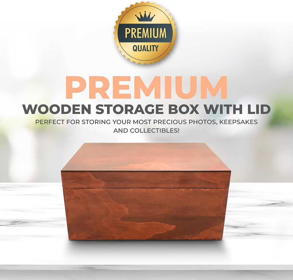 Blake & Lake Large Box with Hinged Lid - Wood Storage Box with Lid - Wooden Keepsake Decorative boxes with lids (Dark Oak)