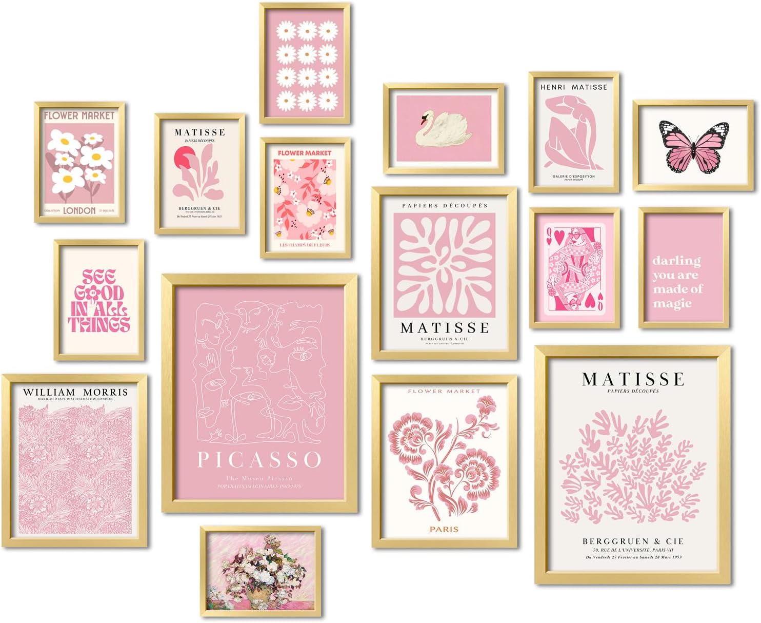 ANERZA 16 PCS Framed Vintage Wall Art Decor, Botanical Cottagecore Wall Prints for Bedroom, Gallery Wall Frame Set, Farmhouse Posters for Living Room Aesthetic, Rustic Dorm Home Collage Kit