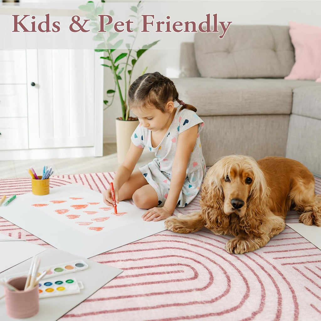 Lahome Abstract 8x10 Area Rugs, Soft Pink 8x10 Rugs for Living Room Bedroom Girls, Ultra-Thin Non-Shedding Accent Large Carpet for Office Dining Room (8x10ft,Pink)