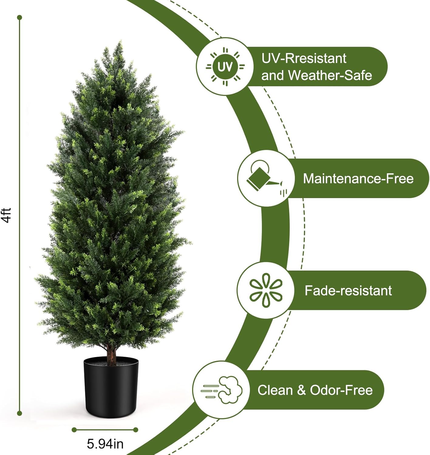 Artificial Cedar Topiary Tree 4FT Set of 2, Outdoor Faux Evergreen Pine Shrubs,Realistic Fake Plants Front Porch Decor,Potted Fake Bushes Cypress Trees UV Resistant for Home Front Door