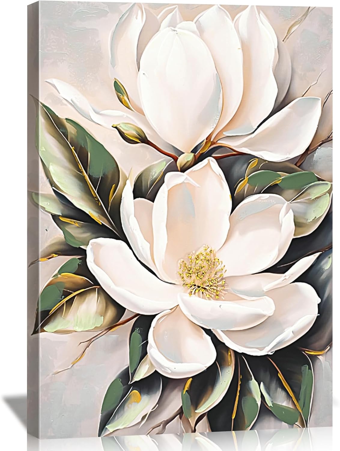DRLWGTY White Flower Canvas Wall Art, Botanical Framed Wall Decor Aesthetic with Handmade Yellow Crystal Accents, Ready to Hang for Bedroom, Bathroom, and Living Room (Flower B, 24*32 in, Wrapped Canvas)