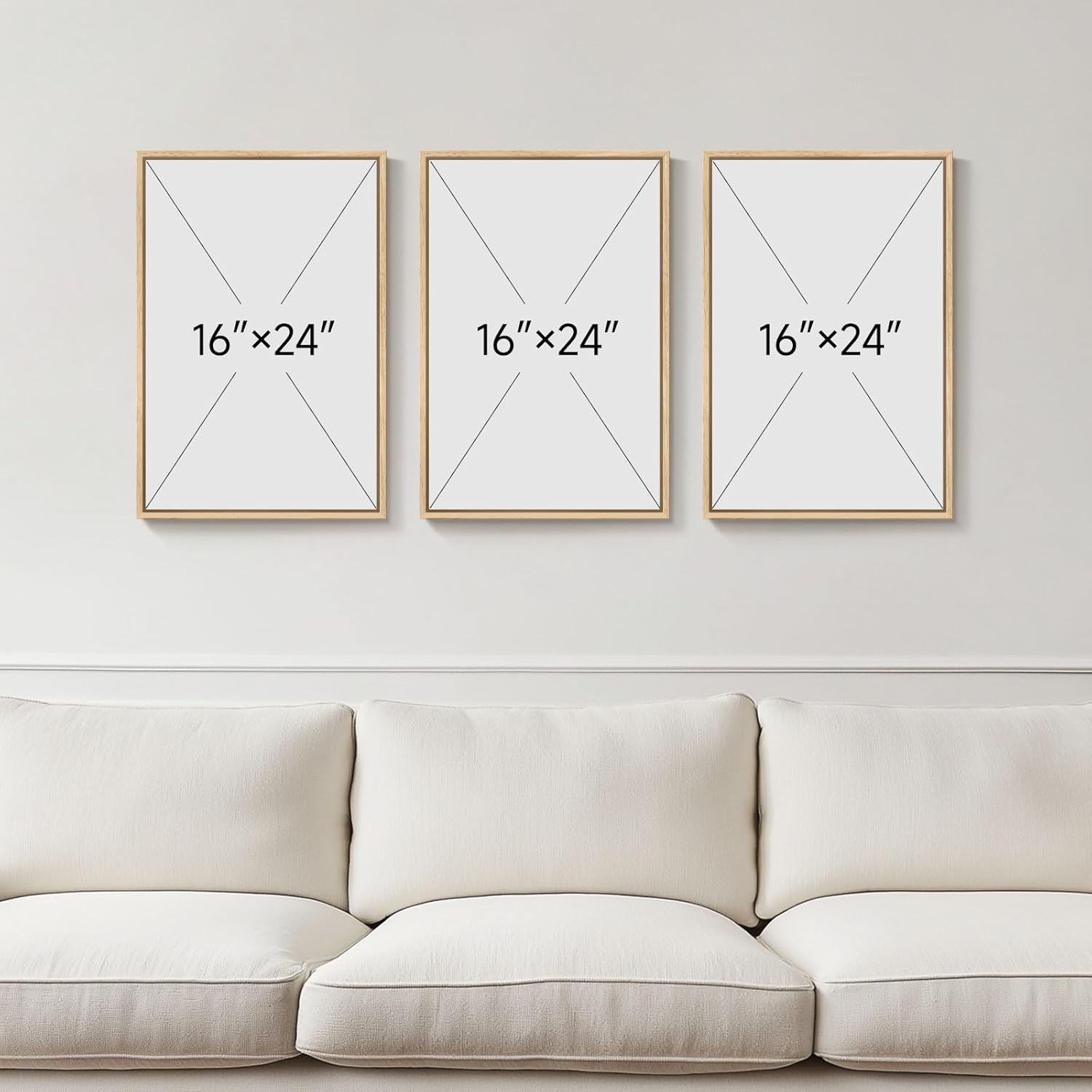 Framed Sage Green Boho Wall Art for Living Room, 3 Piece Minimalist Beige and Green Bohemian Artwork for Walls, Large Geometric Leaf Line Boho Paintings Prints for Bedroom Hallway Wall Decor, 16x24 In