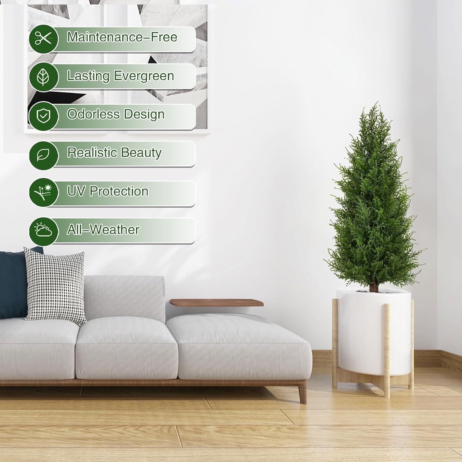 2 Pack 3ft Artificial Cedar Topiary Trees with Ground Spike, Realistic Fake Plants Tree UV Resistant Artificial Plants Indoor Outdoor Faux Plants Evergreen Bushes Shrubs for Porch Garden Office