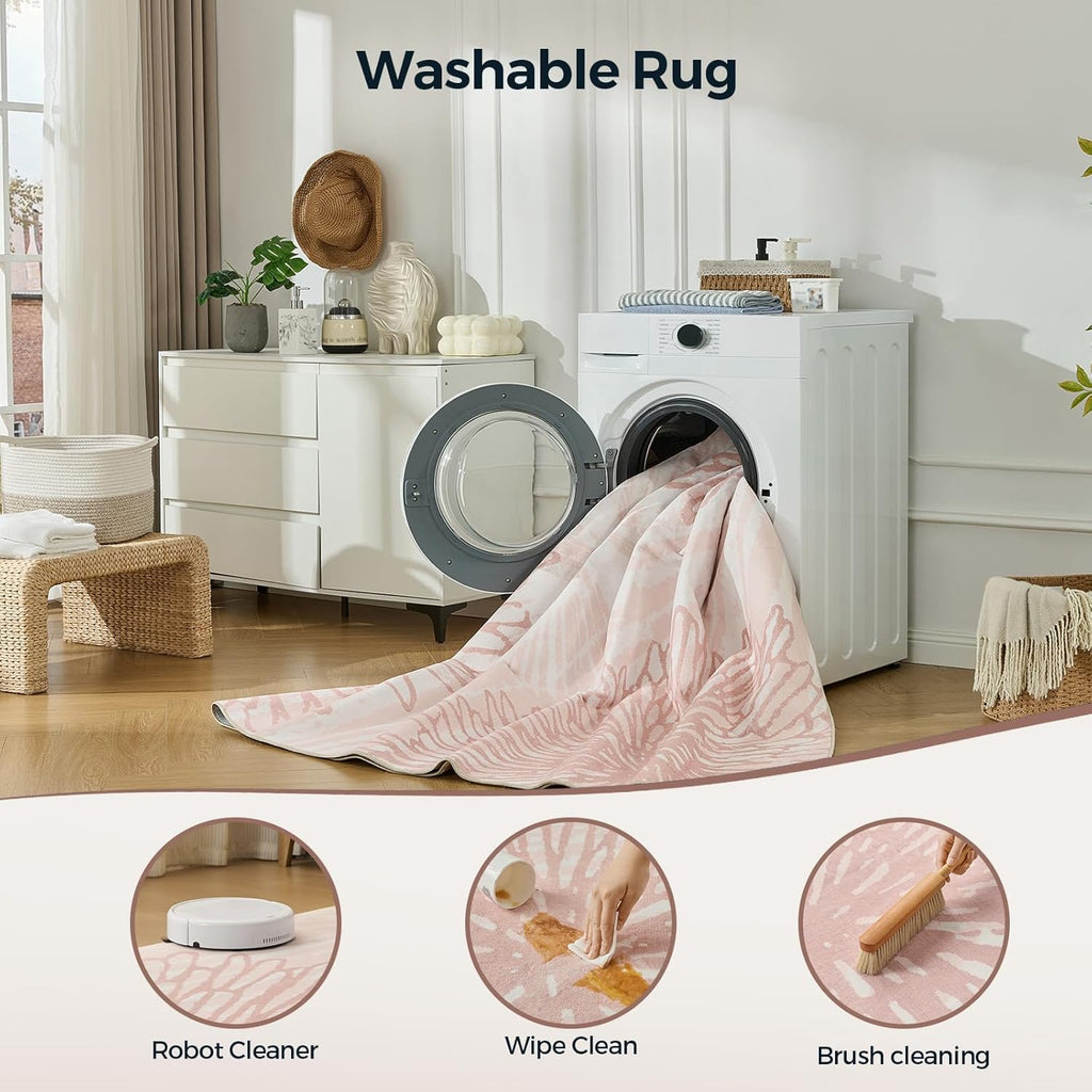 WITSHOCK Pink Rugs 9x12 for Bedroom Girls,Floral Modern Distress Print Pattern Carpet for Living Room Dining Room,Stain Resistant Anti Slip Backing Rugs for Kids Room Nursery Playroom,Light Pink