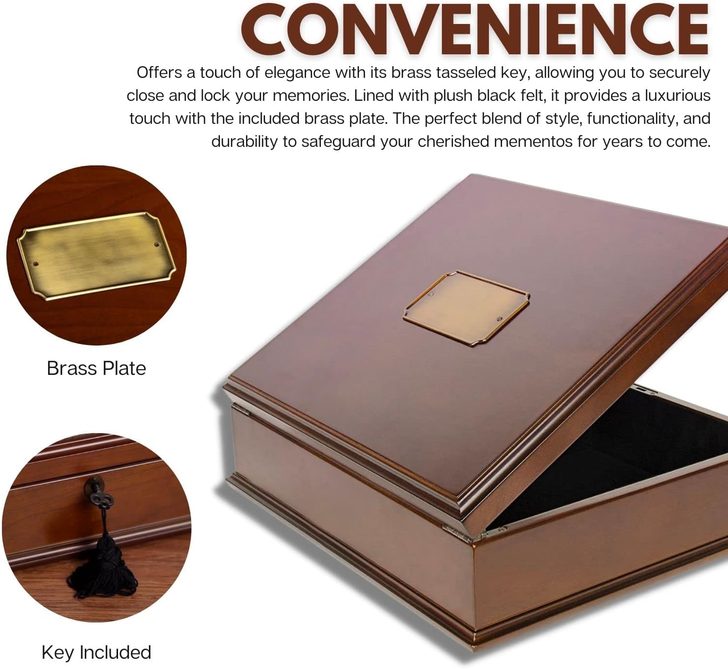 Arolly Romeo Memory Keepsake Box Organizer with Mahogany Wood Finish - Large Personal Storage Box with Locking Lid | Wooden Memory Box Gift for Anniversary, Wedding, Valentine, Birthday