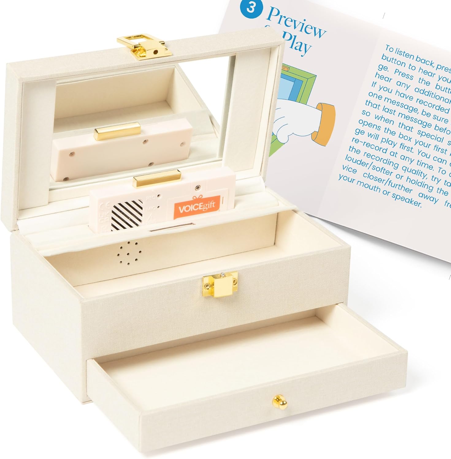 VOICEGIFT Memory Box, Recordable Memory Box with Removable Voice Recorder Module, Decorative Keepsake Box for Photos & Jewelry, Record and Re-record 60-Second Personal Messages | Green