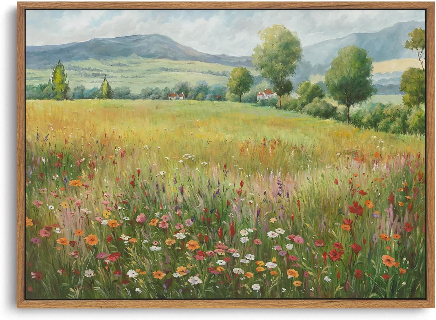 OIQArtOIQ Framed Canvas Wall Art,Vintage Decor,Landscape Nature Country Wildflower Paintings Farmhouse Pictures Modern Artwork Rustic Fall Flower Prints Cottagecore Office Living Room Bedroom Bathroom