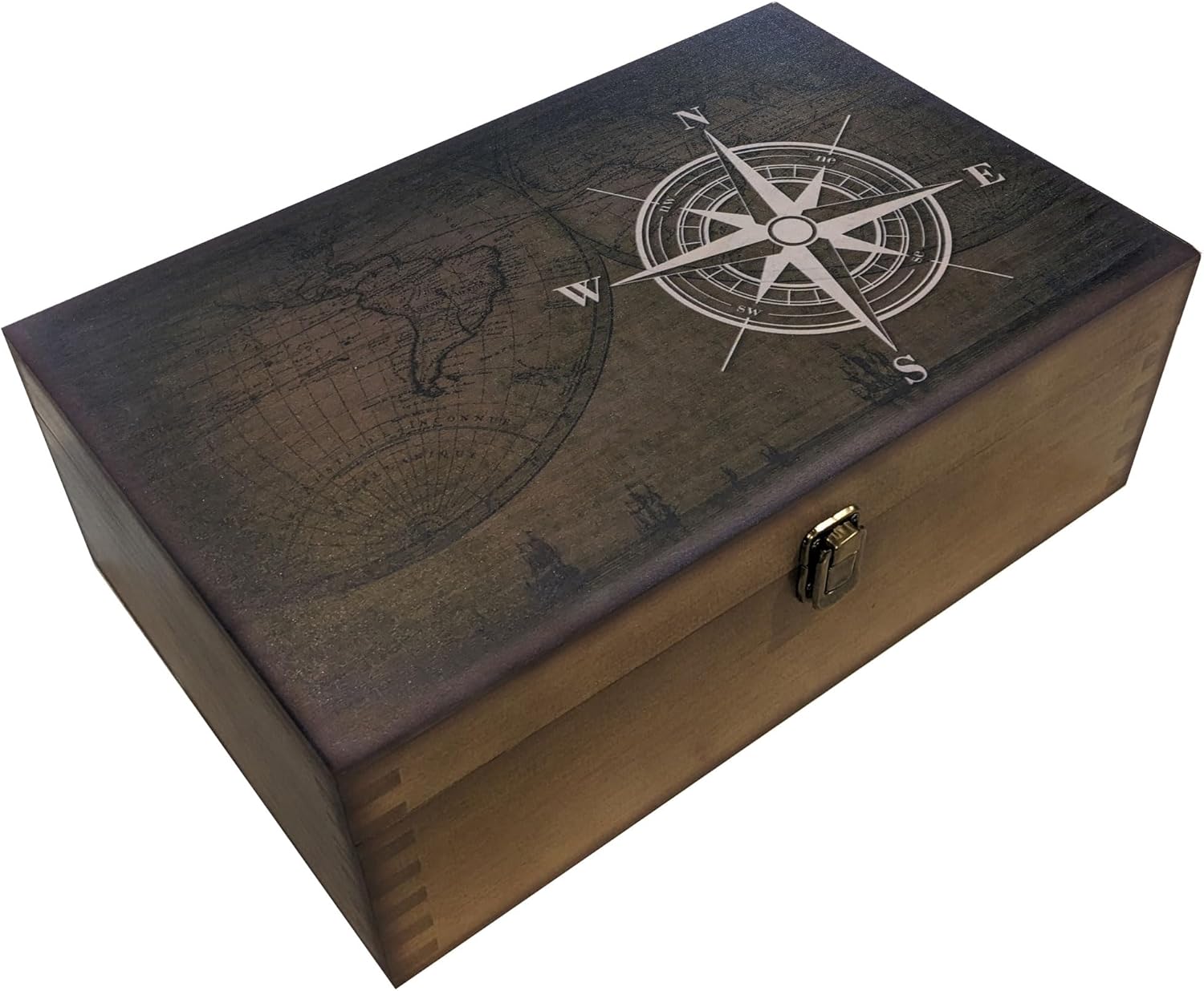 GUYTRENDz Navigators Compass Design Wooden Keepsake Box, Large Memory Box for Keepsakes, Decorative Storage Box for Memories, Jewelry, & Photos, Memorial Boxes for Men & Women