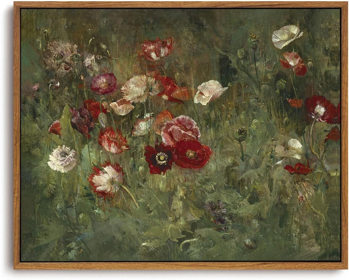 OIQArtOIQ Framed Canvas Wall Art,Vintage Decor,Landscape Nature Country Wildflower Paintings Farmhouse Pictures Modern Artwork Rustic Fall Flower Prints Cottagecore Office Living Room Bedroom Bathroom