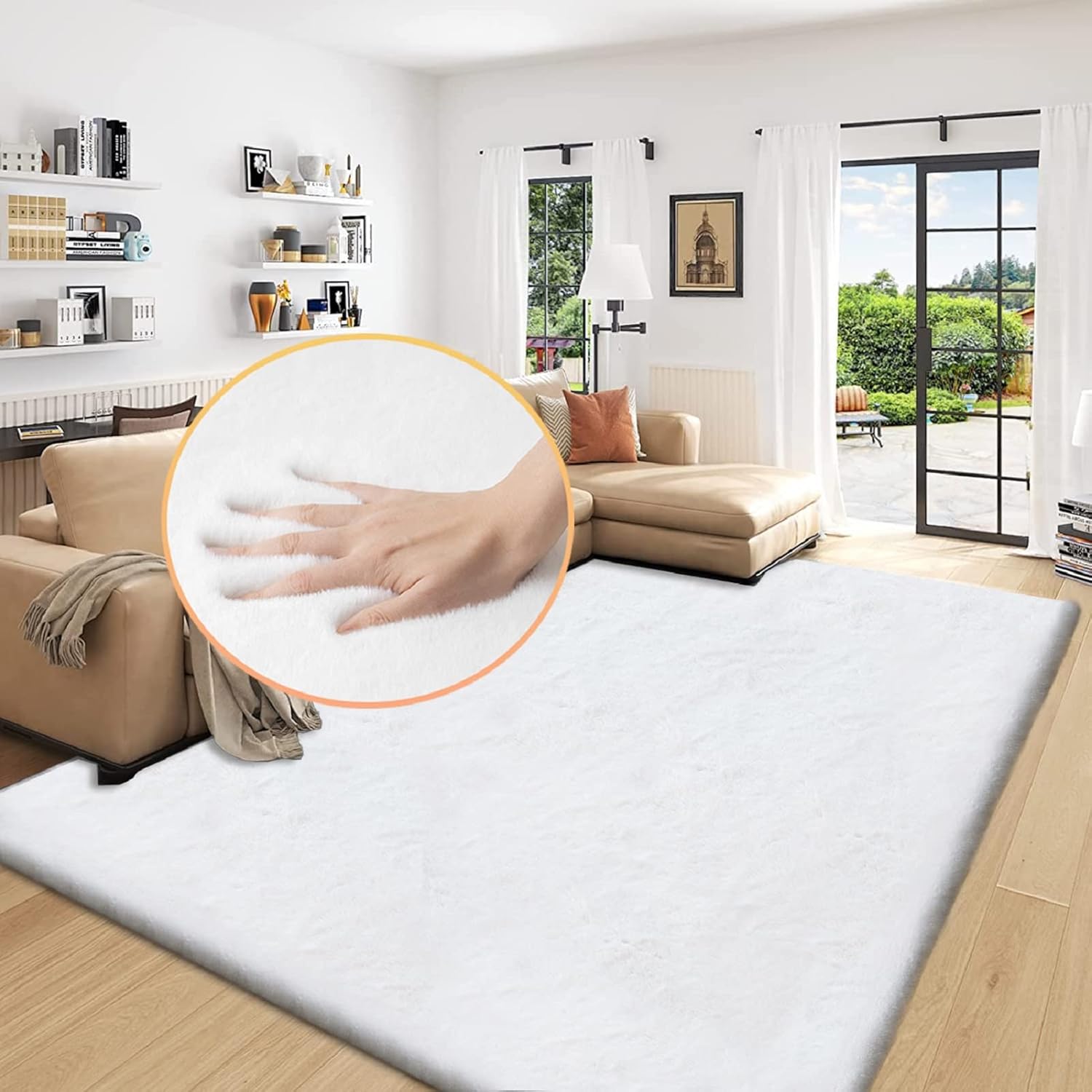 ORINOVA Pink Washable Fluffy 5x8 Area Rugs for Bedroom Plush Faux Rabbit Shag Fur Rug for Living Room Nursery Rug