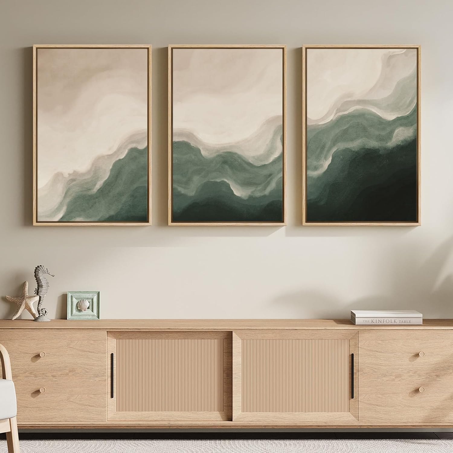 Large Framed Blue and Grey Abstract Wall Art for Living Room, 3 Piece Modern Canvas Prints Paintings Artwork for Walls, Minimalist Abstract Pictures Wall Decor for Hallway Office Bedroom 24x36 In