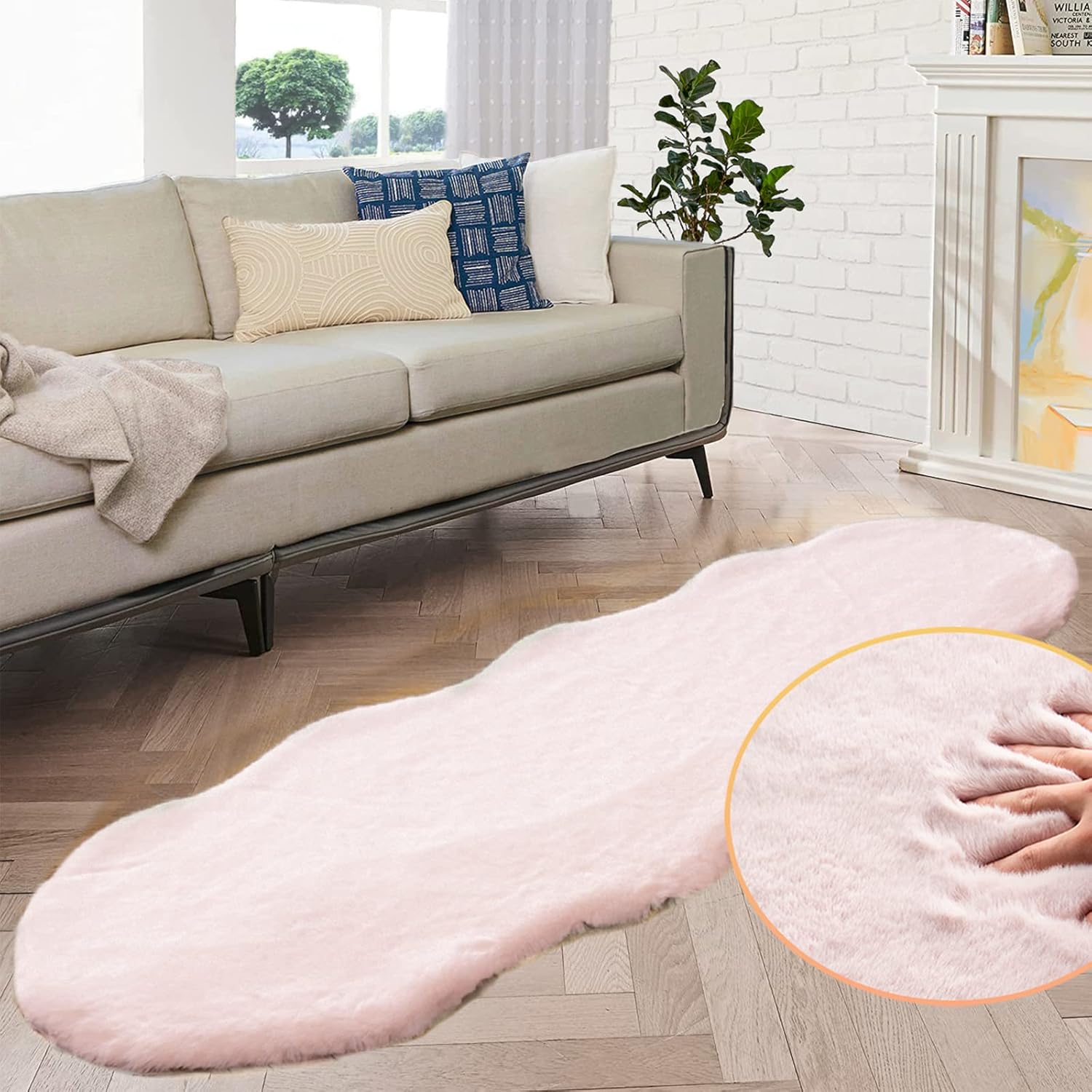 ORINOVA Pink Washable Fluffy 5x8 Area Rugs for Bedroom Plush Faux Rabbit Shag Fur Rug for Living Room Nursery Rug
