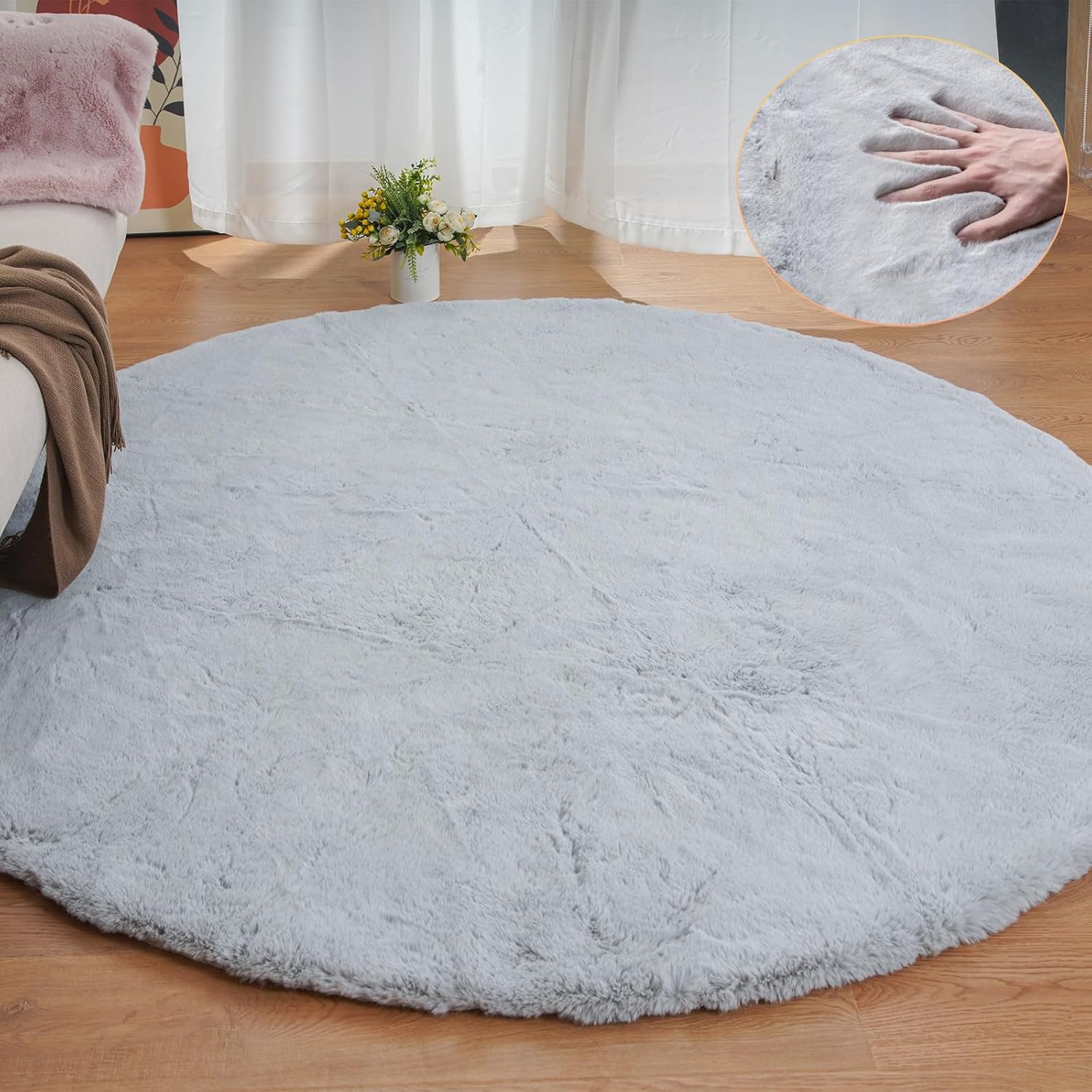 ORINOVA Pink Washable Fluffy 5x8 Area Rugs for Bedroom Plush Faux Rabbit Shag Fur Rug for Living Room Nursery Rug