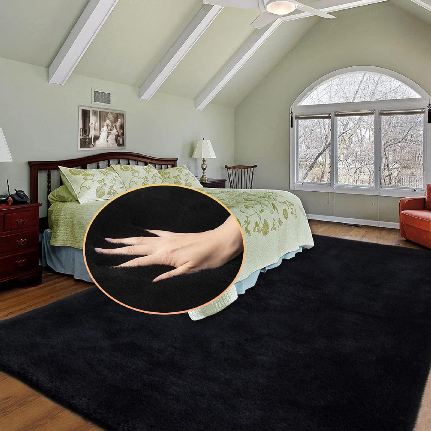 ORINOVA Pink Washable Fluffy 5x8 Area Rugs for Bedroom Plush Faux Rabbit Shag Fur Rug for Living Room Nursery Rug