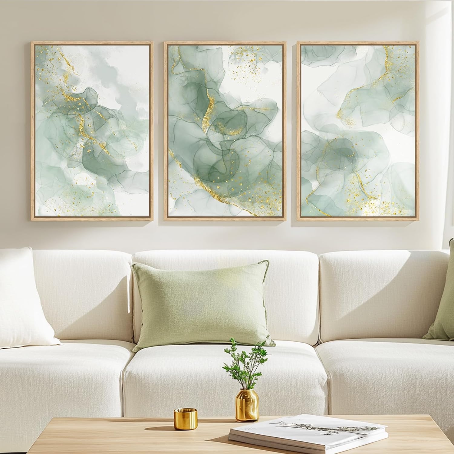 Large Framed Blue and Grey Abstract Wall Art for Living Room, 3 Piece Modern Canvas Prints Paintings Artwork for Walls, Minimalist Abstract Pictures Wall Decor for Hallway Office Bedroom 24x36 In