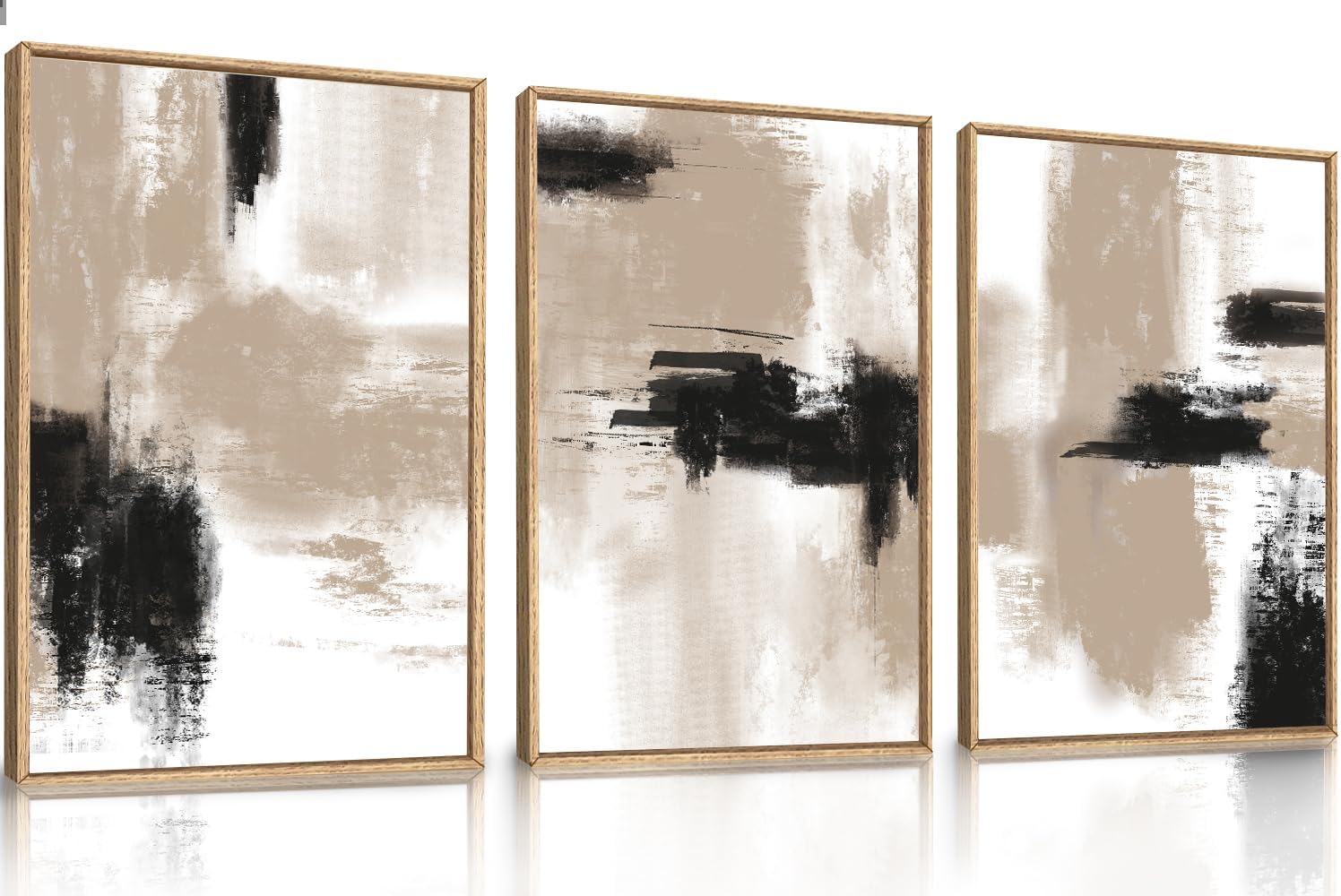 LHIUEM Large Abstract Green Gray Pastel Framed Canvas Wall Art,Neutral Landscape Wall Decor,Modern Watercolor Lake Artwork,Beige Textured Illustrations Art for Living Room,Bedroom,Office- 20"x40"x1