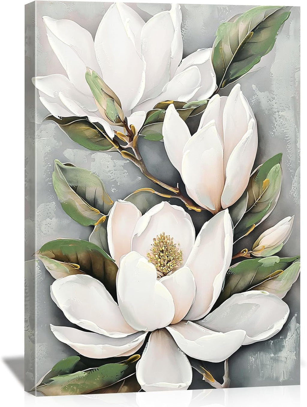 DRLWGTY White Flower Canvas Wall Art, Botanical Framed Wall Decor Aesthetic with Handmade Yellow Crystal Accents, Ready to Hang for Bedroom, Bathroom, and Living Room (Flower B, 24*32 in, Wrapped Canvas)