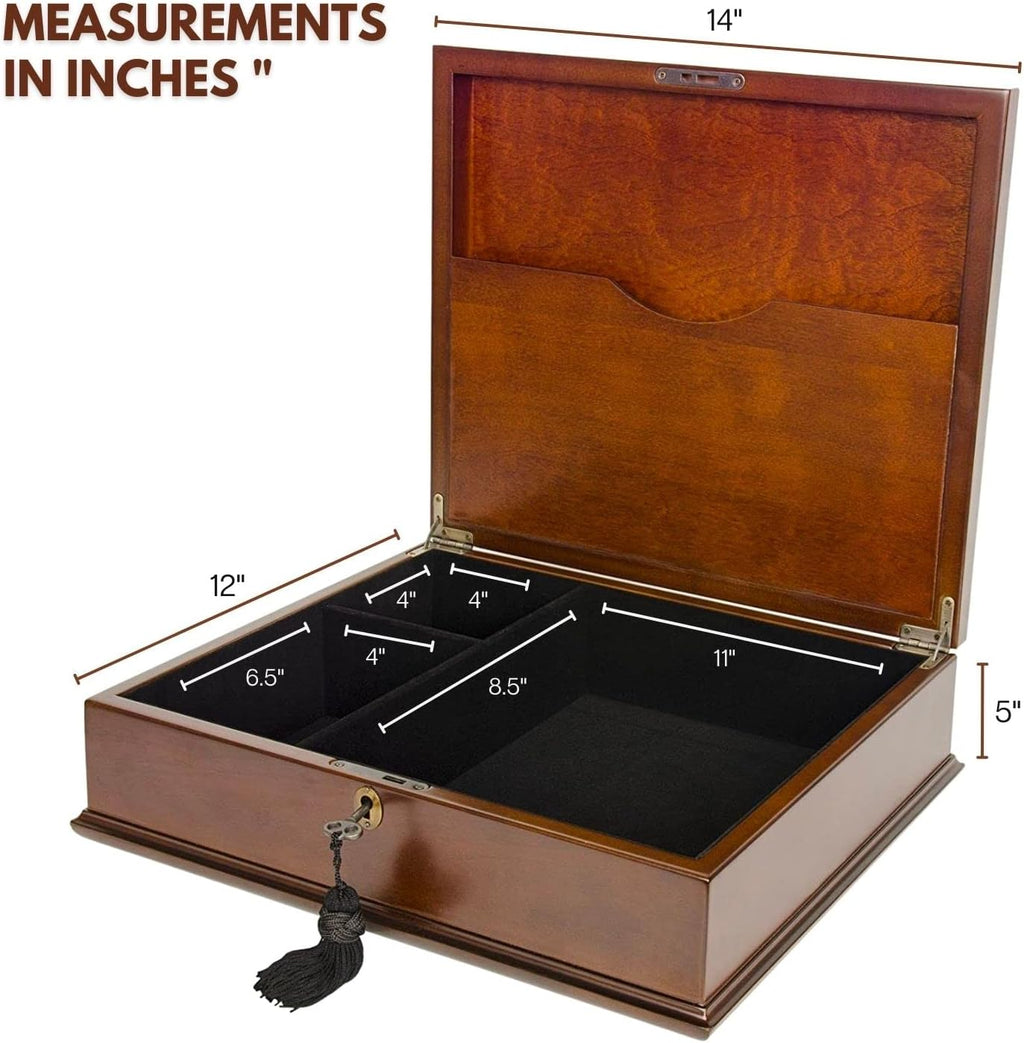 Arolly Romeo Memory Keepsake Box Organizer with Mahogany Wood Finish - Large Personal Storage Box with Locking Lid | Wooden Memory Box Gift for Anniversary, Wedding, Valentine, Birthday