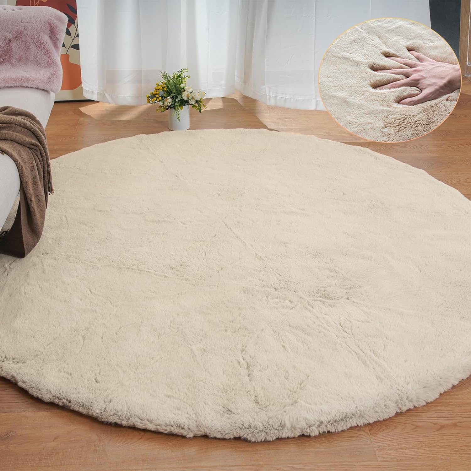 ORINOVA Pink Washable Fluffy 5x8 Area Rugs for Bedroom Plush Faux Rabbit Shag Fur Rug for Living Room Nursery Rug