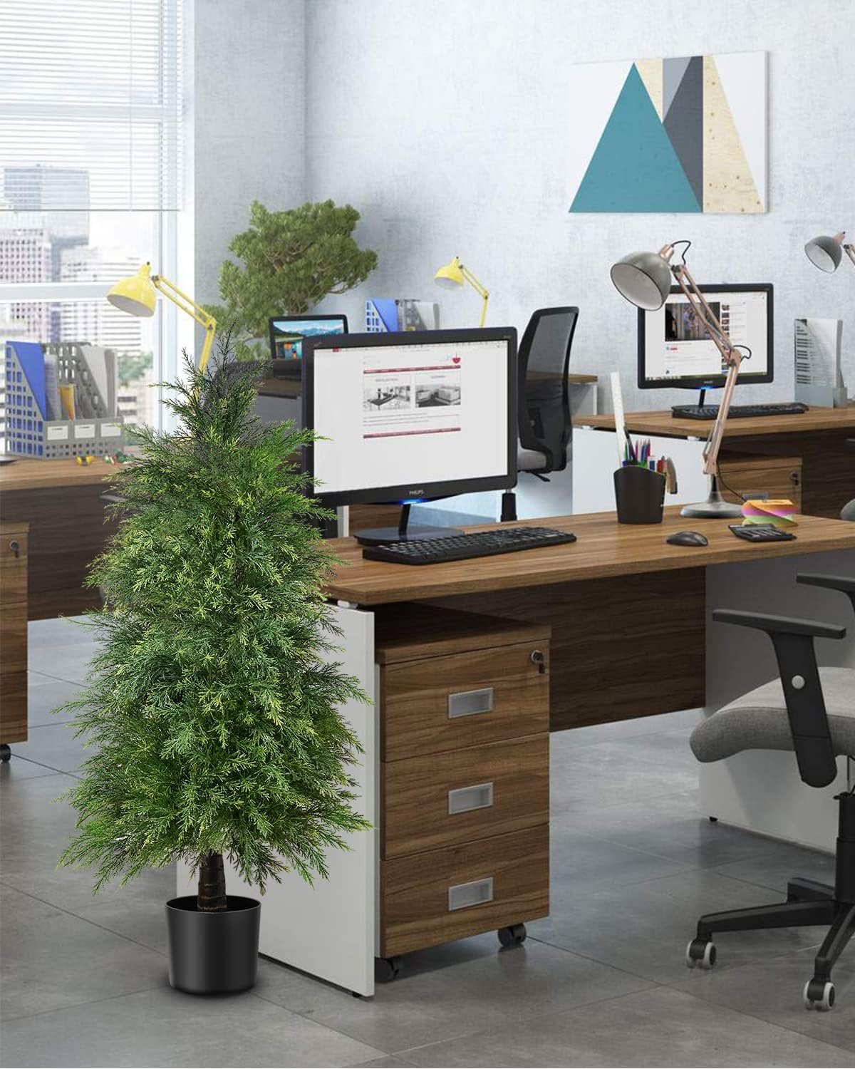 YEMMEN 2 Pack 4ft Artificial Cedar Topiary Trees, Outdoor Artificial Plants for Front Porch Décor, Artificial Shrubs Fake Plants Uv Rated Potted Plants for Outdoor, Indoor, Front Door, Office