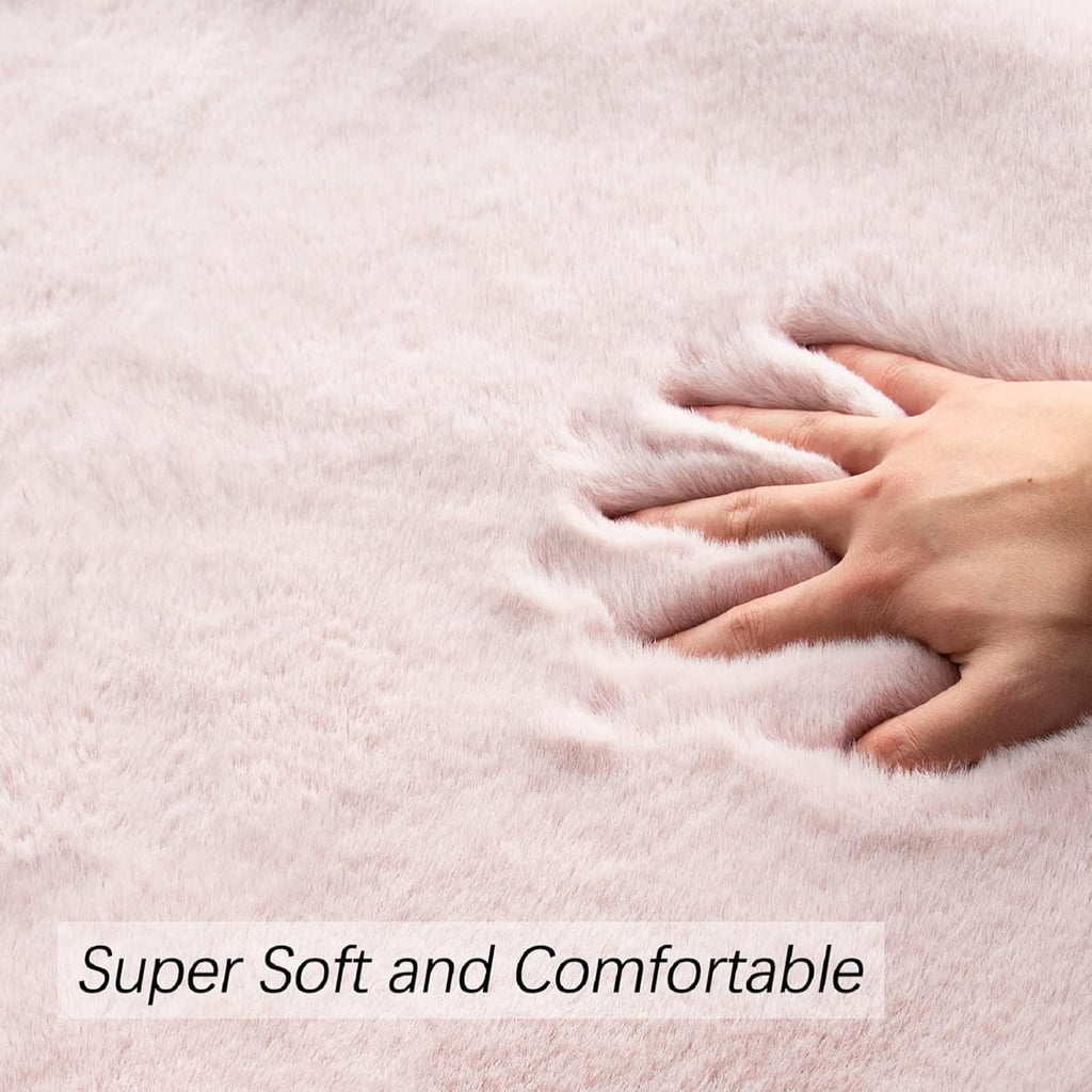 ORINOVA Pink Washable Fluffy 5x8 Area Rugs for Bedroom Plush Faux Rabbit Shag Fur Rug for Living Room Nursery Rug