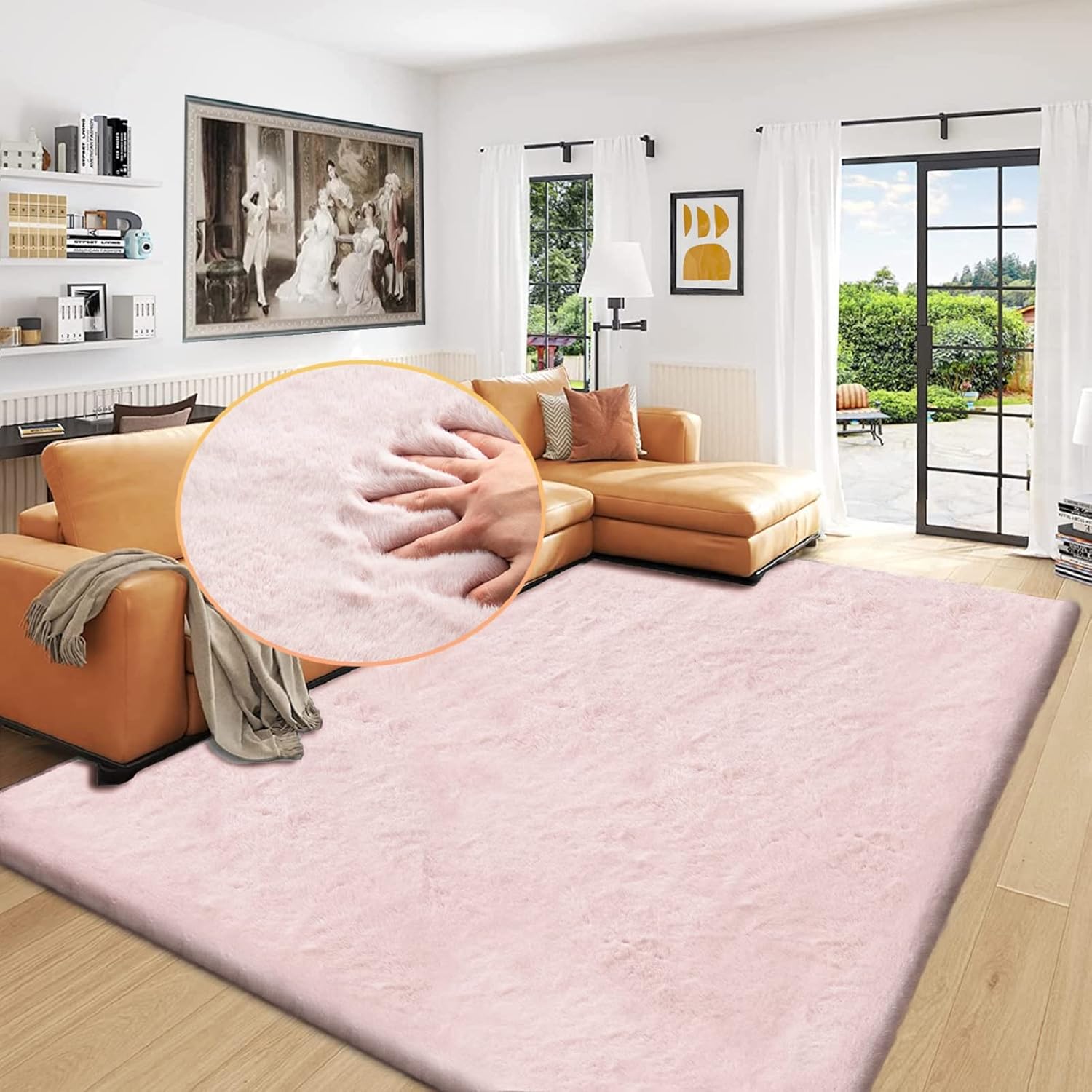 ORINOVA Pink Washable Fluffy 5x8 Area Rugs for Bedroom Plush Faux Rabbit Shag Fur Rug for Living Room Nursery Rug