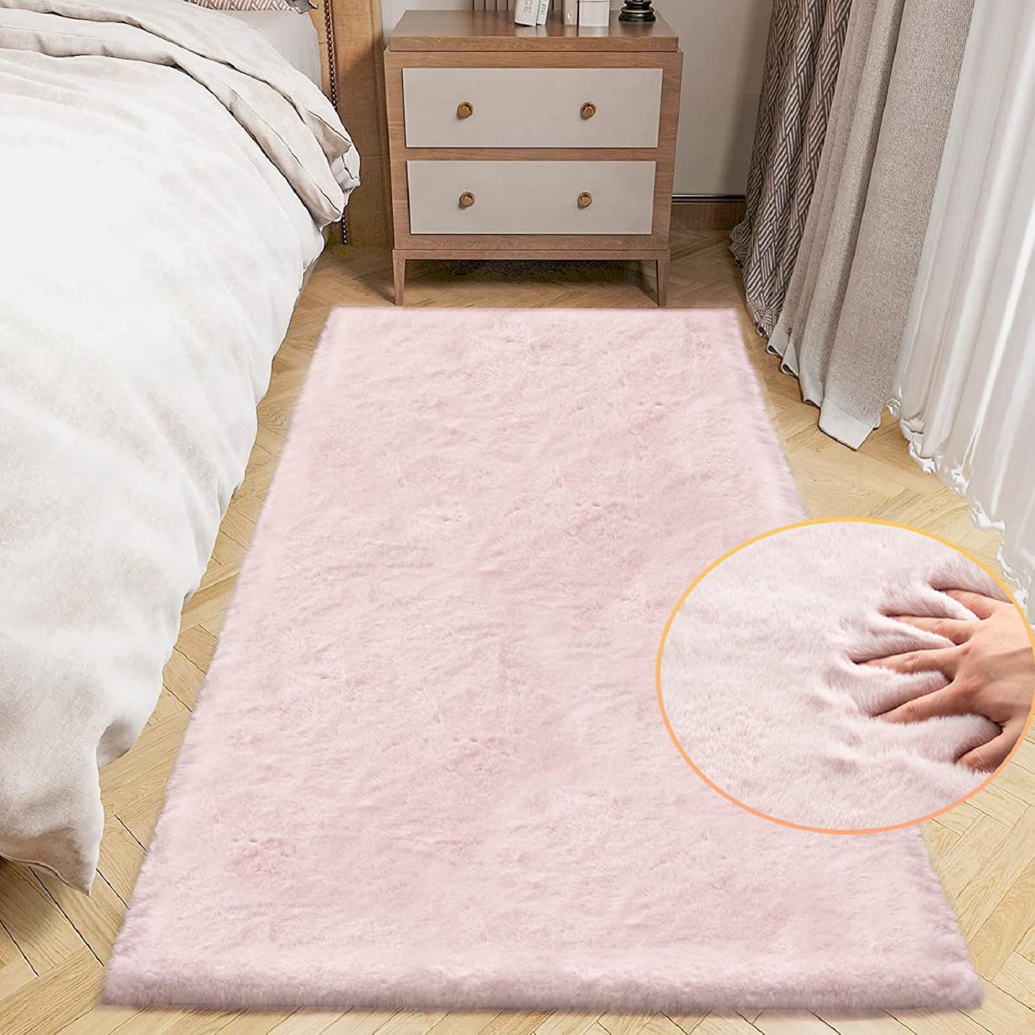 ORINOVA Pink Washable Fluffy 5x8 Area Rugs for Bedroom Plush Faux Rabbit Shag Fur Rug for Living Room Nursery Rug