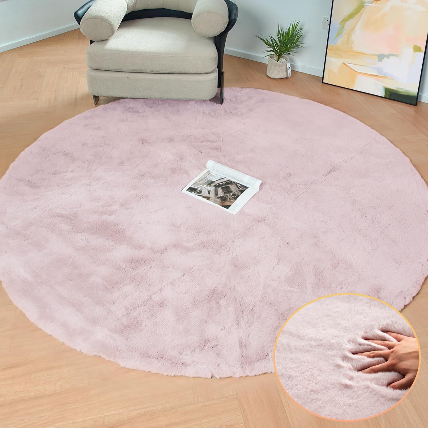 ORINOVA Pink Washable Fluffy 5x8 Area Rugs for Bedroom Plush Faux Rabbit Shag Fur Rug for Living Room Nursery Rug