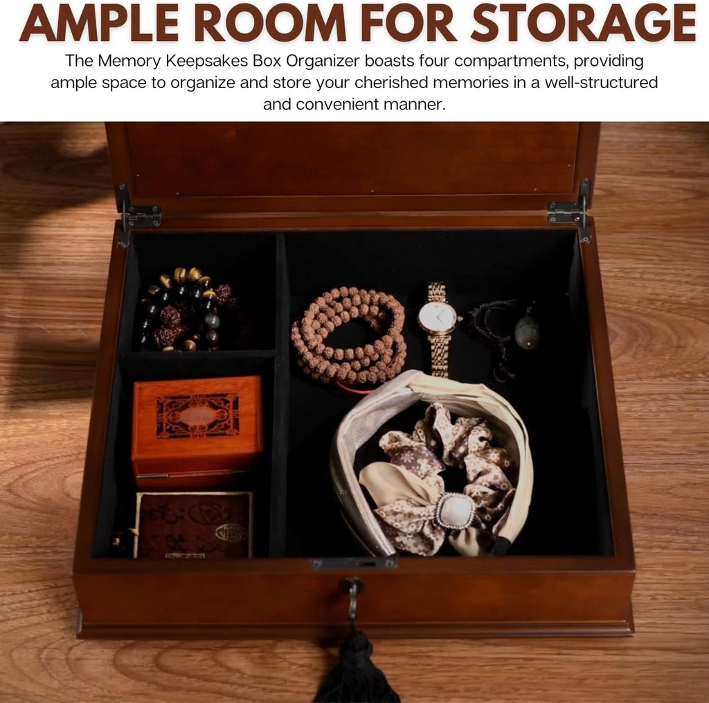 Arolly Romeo Memory Keepsake Box Organizer with Mahogany Wood Finish - Large Personal Storage Box with Locking Lid | Wooden Memory Box Gift for Anniversary, Wedding, Valentine, Birthday
