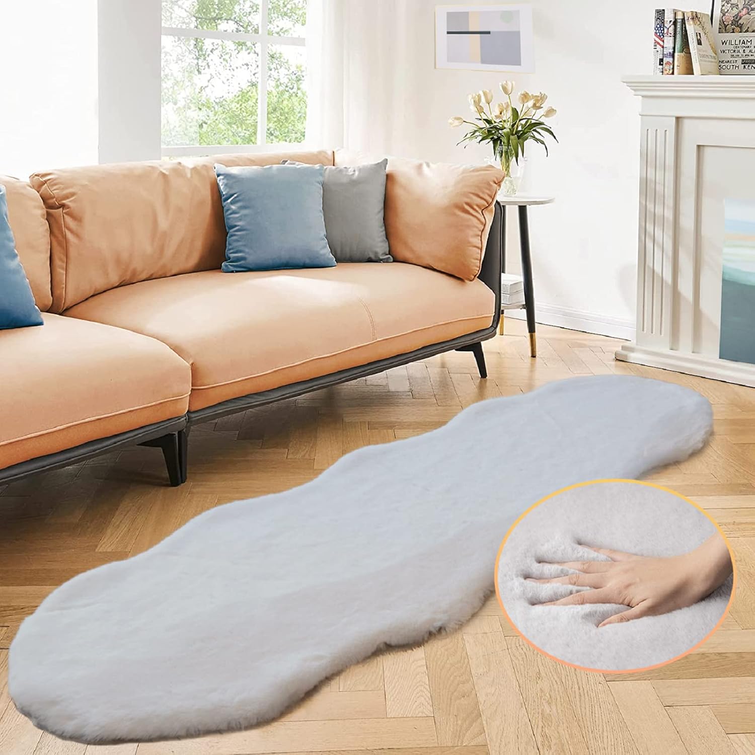 ORINOVA Pink Washable Fluffy 5x8 Area Rugs for Bedroom Plush Faux Rabbit Shag Fur Rug for Living Room Nursery Rug