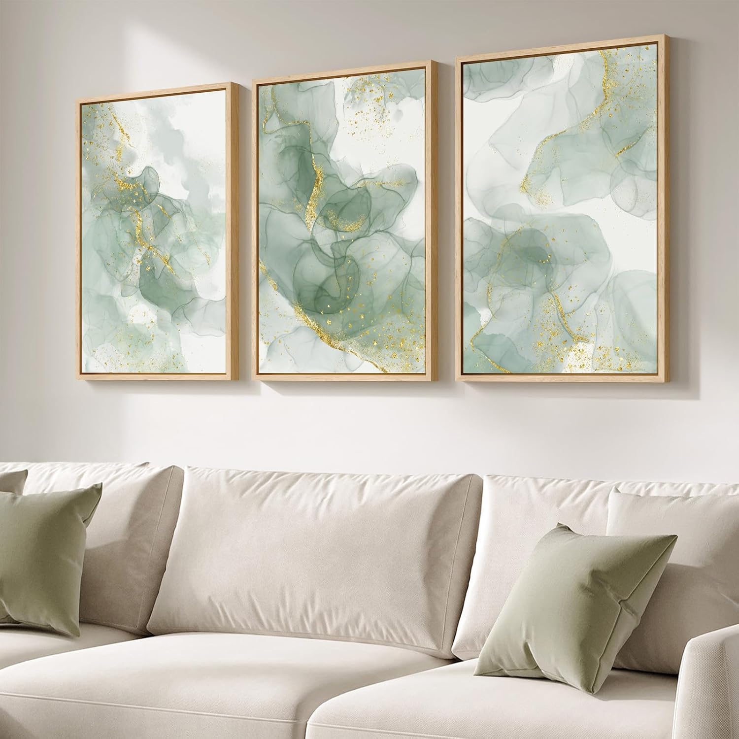 Large Framed Blue and Grey Abstract Wall Art for Living Room, 3 Piece Modern Canvas Prints Paintings Artwork for Walls, Minimalist Abstract Pictures Wall Decor for Hallway Office Bedroom 24x36 In