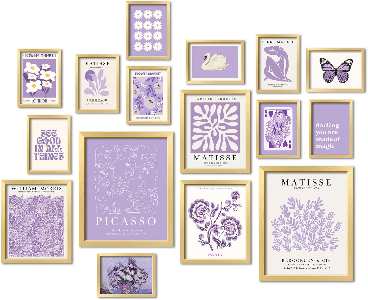 ANERZA 16 PCS Framed Vintage Wall Art Decor, Botanical Cottagecore Wall Prints for Bedroom, Gallery Wall Frame Set, Farmhouse Posters for Living Room Aesthetic, Rustic Dorm Home Collage Kit