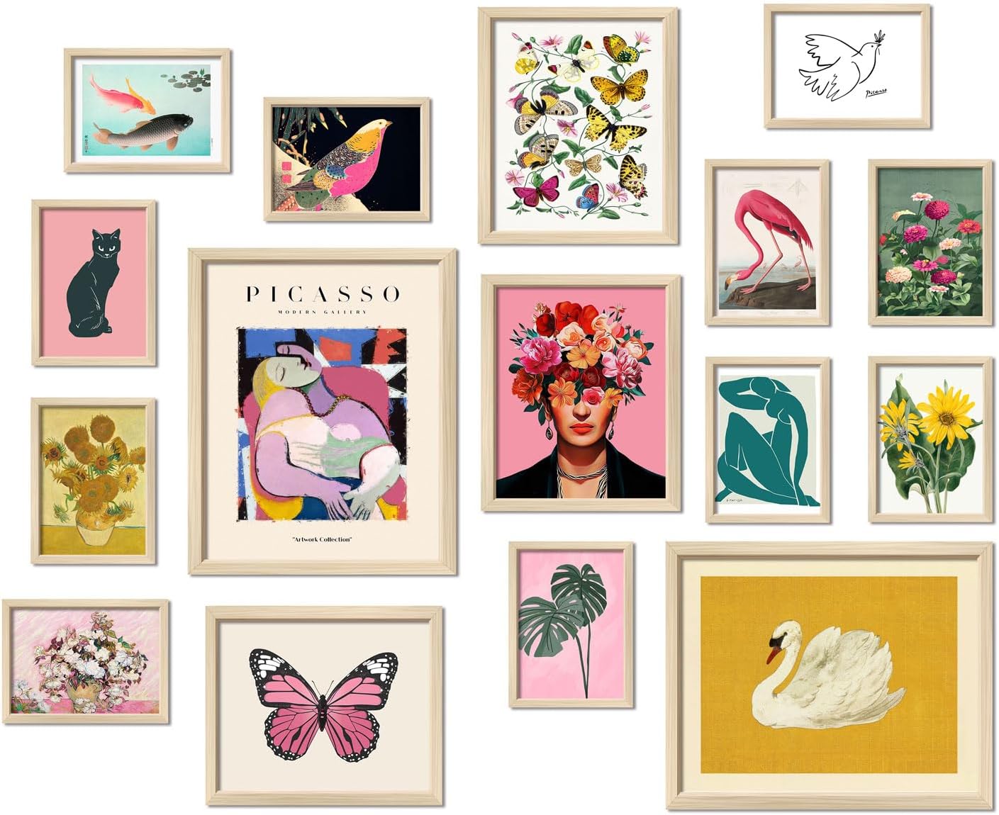 ANERZA 16 PCS Framed Vintage Wall Art Decor, Botanical Cottagecore Wall Prints for Bedroom, Gallery Wall Frame Set, Farmhouse Posters for Living Room Aesthetic, Rustic Dorm Home Collage Kit