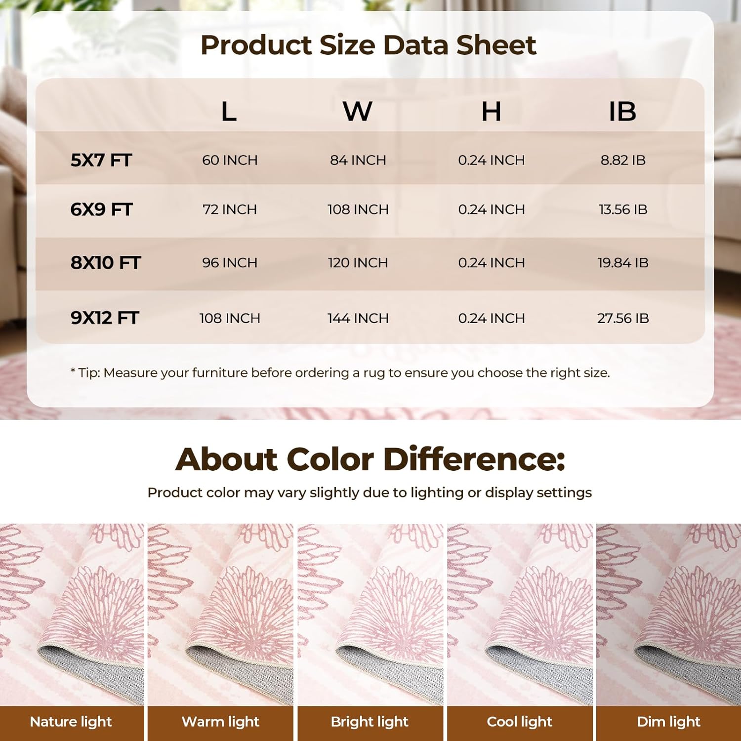 WITSHOCK Pink Rugs 9x12 for Bedroom Girls,Floral Modern Distress Print Pattern Carpet for Living Room Dining Room,Stain Resistant Anti Slip Backing Rugs for Kids Room Nursery Playroom,Light Pink