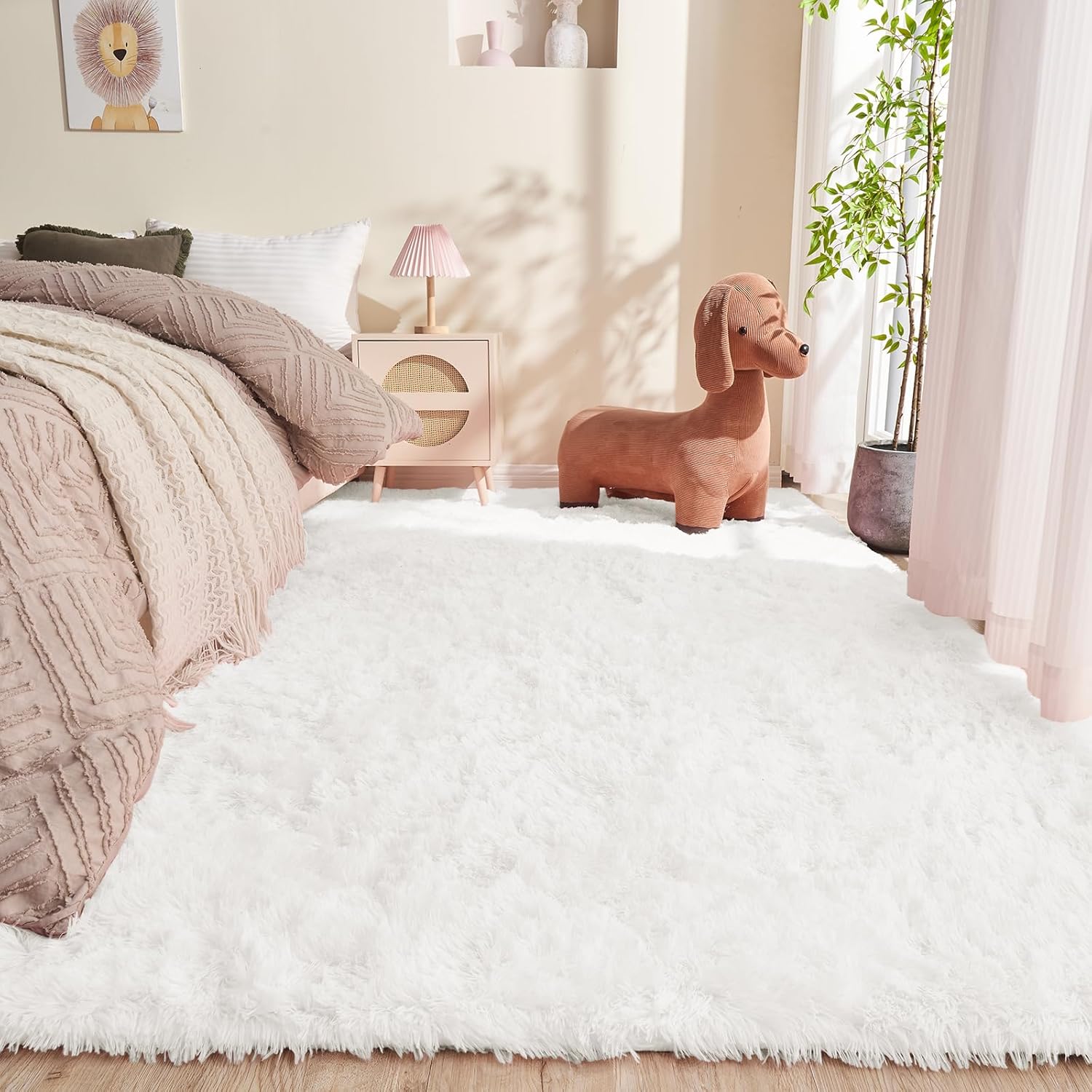 OPPODREAM 9x12 Pink Rugs for Bedroom, Ultra-Soft Fluffy Area Rugs for Living Room, 9 x 12 Shag Carpet for Nursery, Kids, Girl, Boy, Baby, Plush, Fuzzy, Shaggy, Cute Home Decor