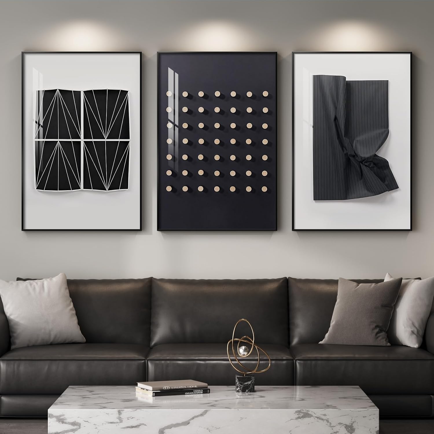 Large Framed Modern Luxury Gold Wall Art for Living Room, 3 Piece Bright Style Art Prints Paintings Artwork for Walls, Bronze Gold Geometric Pictures for Hallway Stair Office Wall Decor 24x36 In