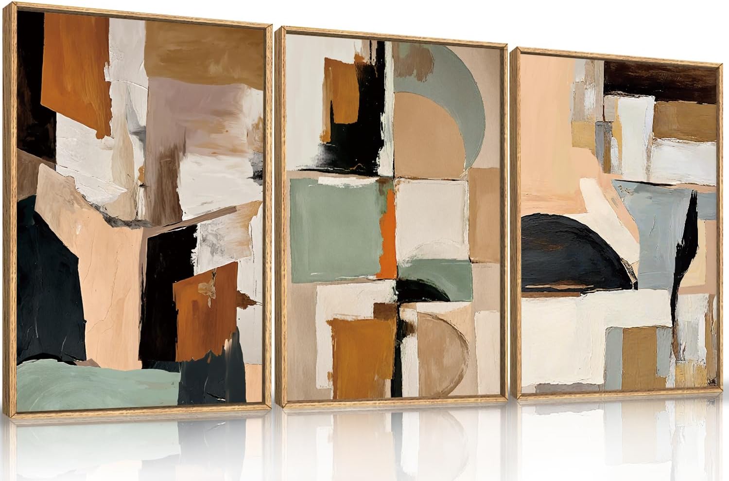 LHIUEM Large Abstract Green Gray Pastel Framed Canvas Wall Art,Neutral Landscape Wall Decor,Modern Watercolor Lake Artwork,Beige Textured Illustrations Art for Living Room,Bedroom,Office- 20"x40"x1