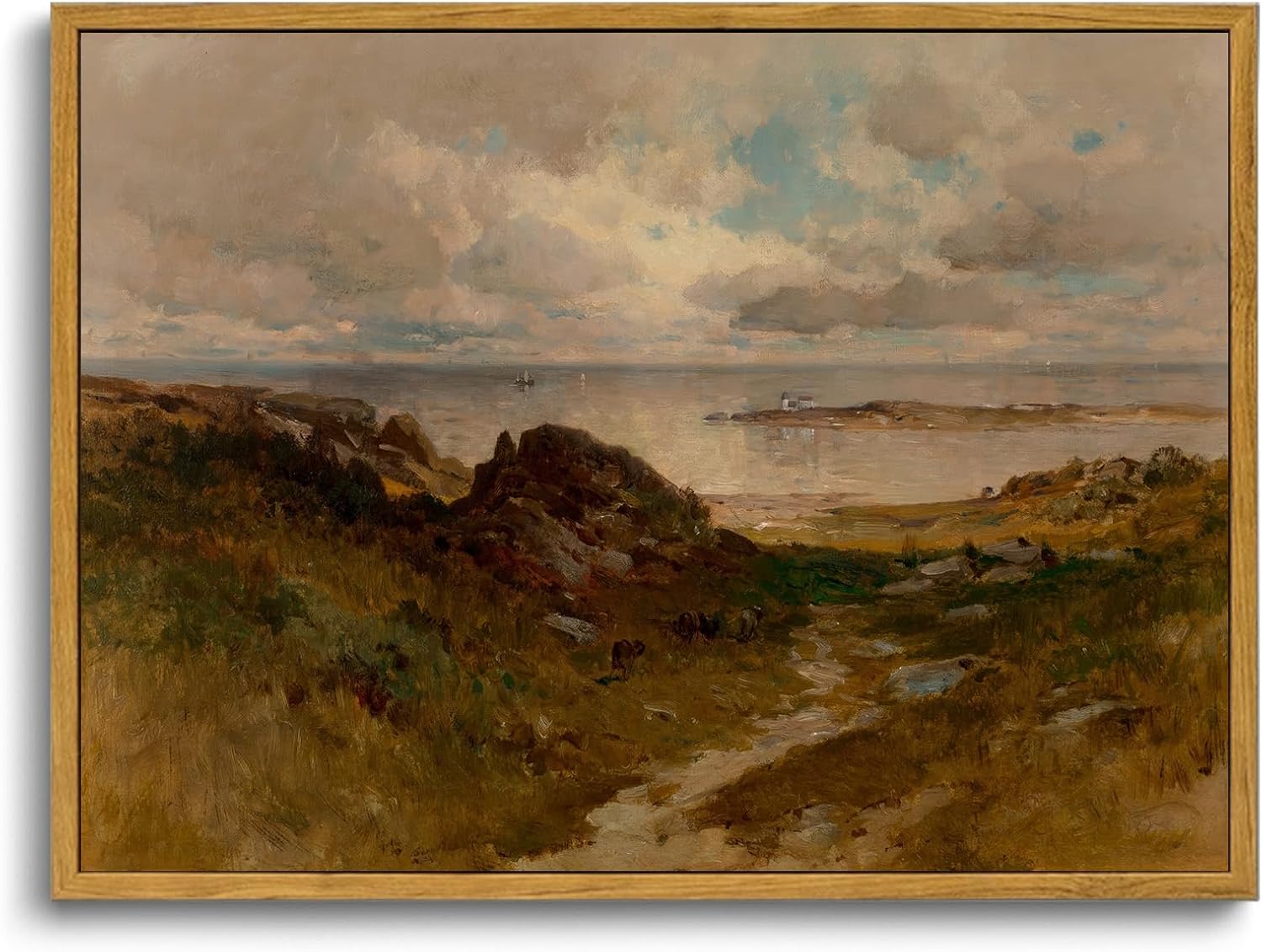 OIQArtOIQ Framed Canvas Wall Art,Vintage Decor,Landscape Nature Country Wildflower Paintings Farmhouse Pictures Modern Artwork Rustic Fall Flower Prints Cottagecore Office Living Room Bedroom Bathroom