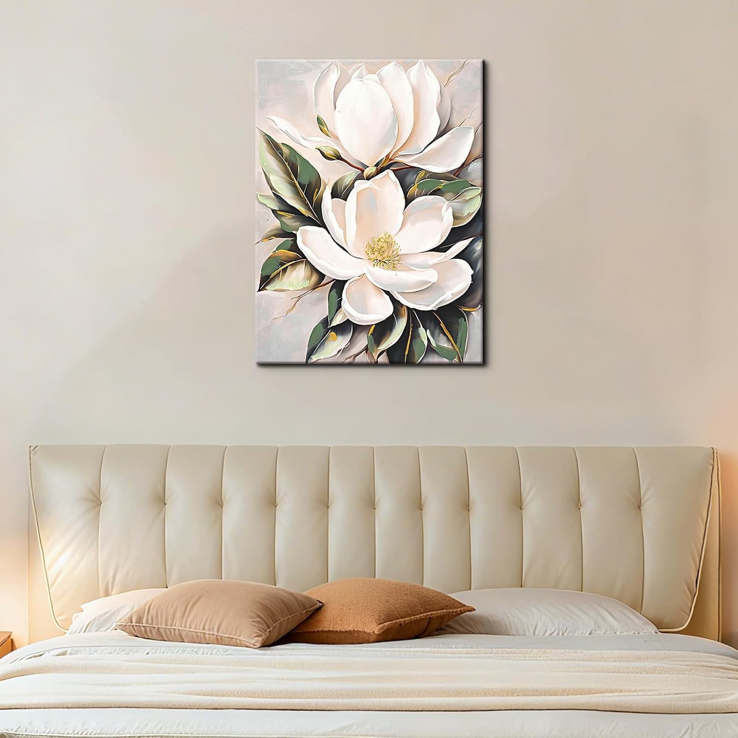 DRLWGTY White Flower Canvas Wall Art, Botanical Framed Wall Decor Aesthetic with Handmade Yellow Crystal Accents, Ready to Hang for Bedroom, Bathroom, and Living Room (Flower B, 24*32 in, Wrapped Canvas)