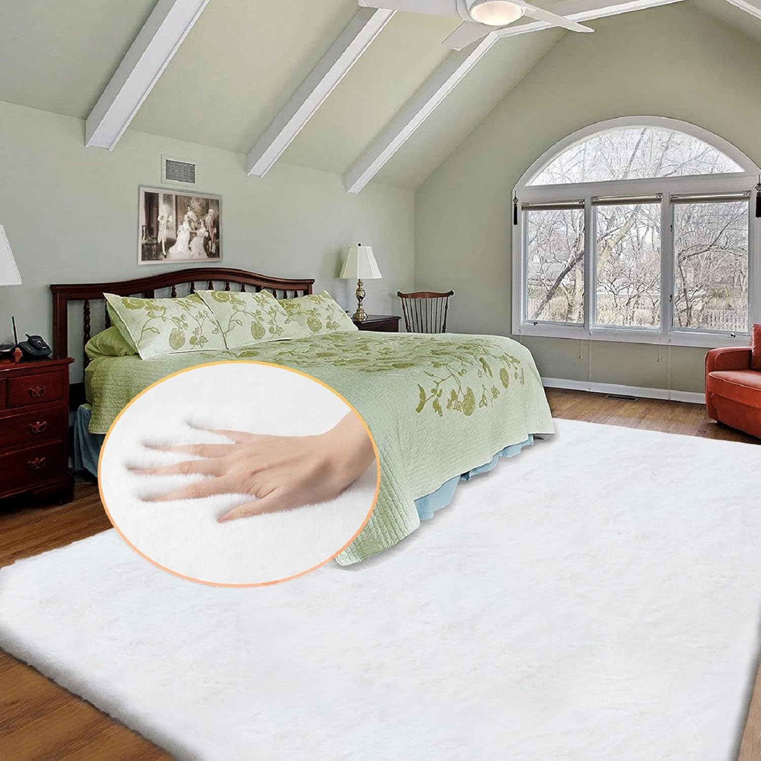 ORINOVA Pink Washable Fluffy 5x8 Area Rugs for Bedroom Plush Faux Rabbit Shag Fur Rug for Living Room Nursery Rug