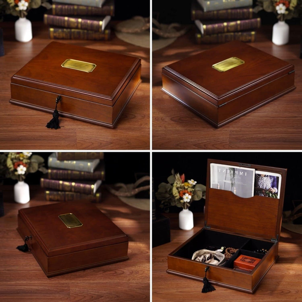 Arolly Romeo Memory Keepsake Box Organizer with Mahogany Wood Finish - Large Personal Storage Box with Locking Lid | Wooden Memory Box Gift for Anniversary, Wedding, Valentine, Birthday
