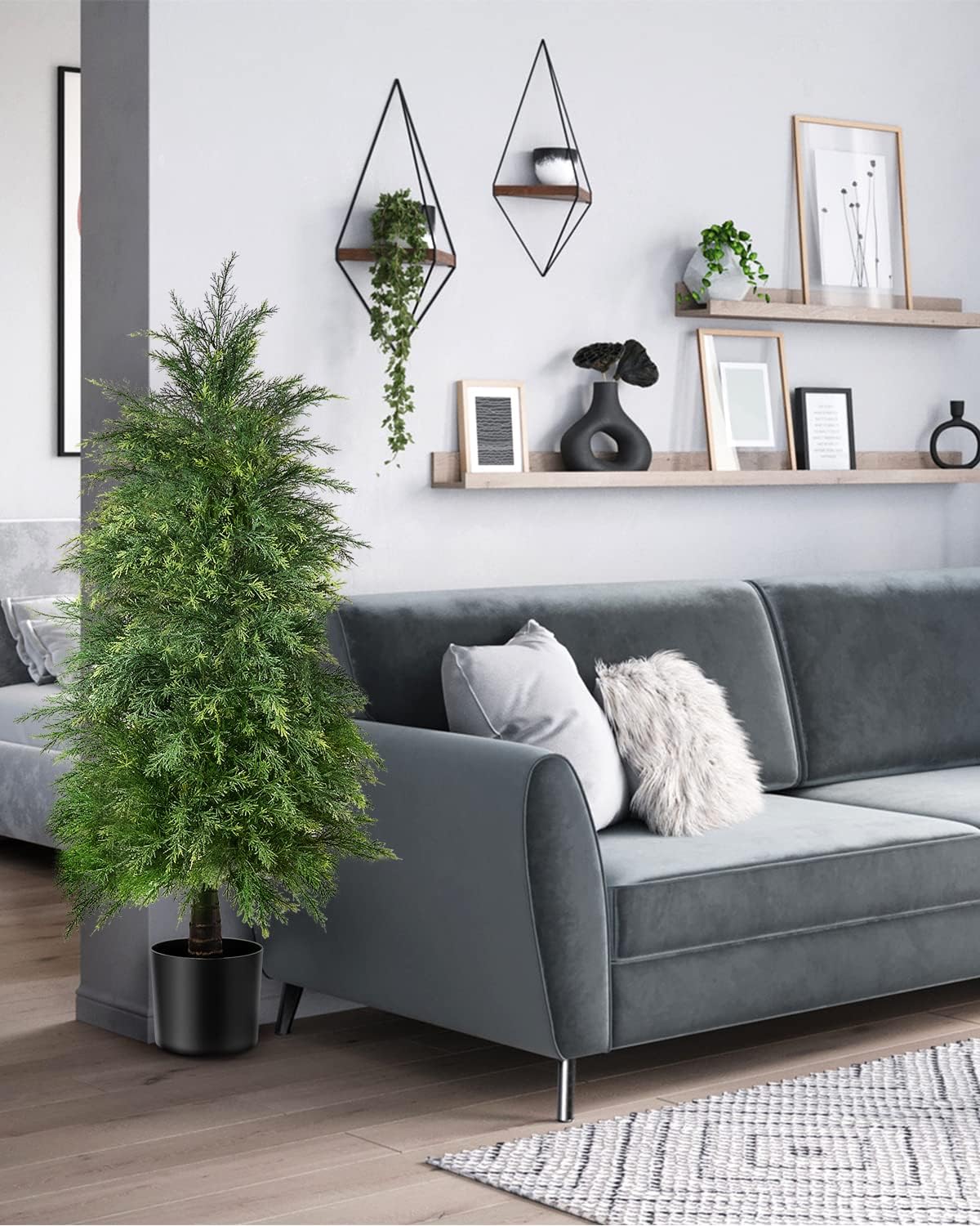 YEMMEN 2 Pack 4ft Artificial Cedar Topiary Trees, Outdoor Artificial Plants for Front Porch Décor, Artificial Shrubs Fake Plants Uv Rated Potted Plants for Outdoor, Indoor, Front Door, Office