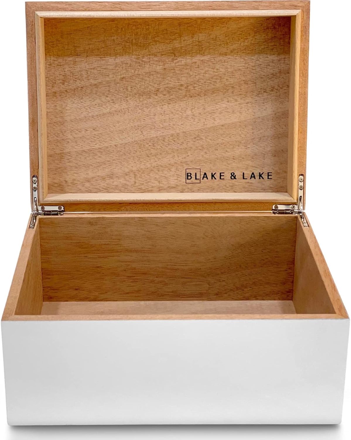 Blake & Lake Large Box with Hinged Lid - Wood Storage Box with Lid - Wooden Keepsake Decorative boxes with lids (Dark Oak)