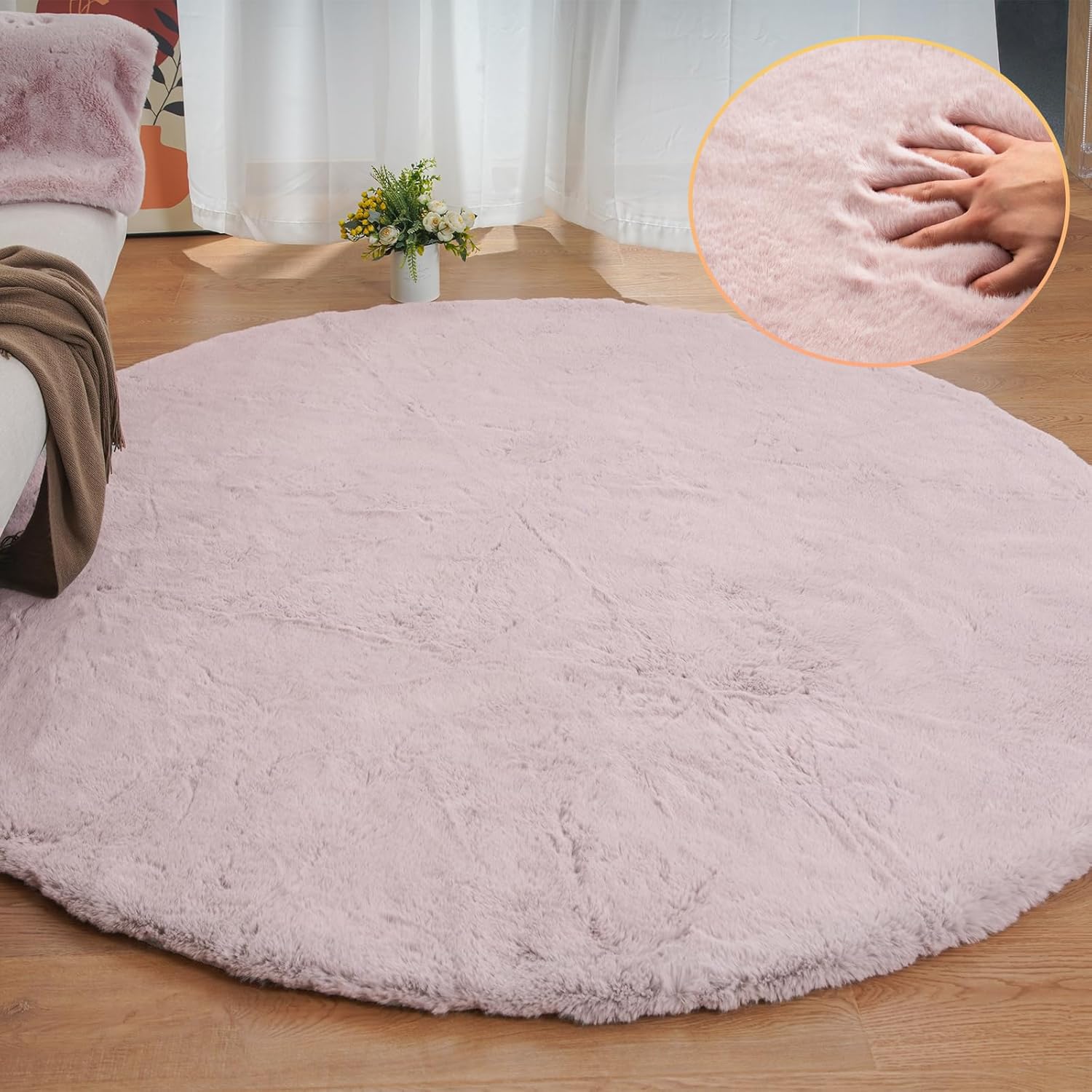ORINOVA Pink Washable Fluffy 5x8 Area Rugs for Bedroom Plush Faux Rabbit Shag Fur Rug for Living Room Nursery Rug