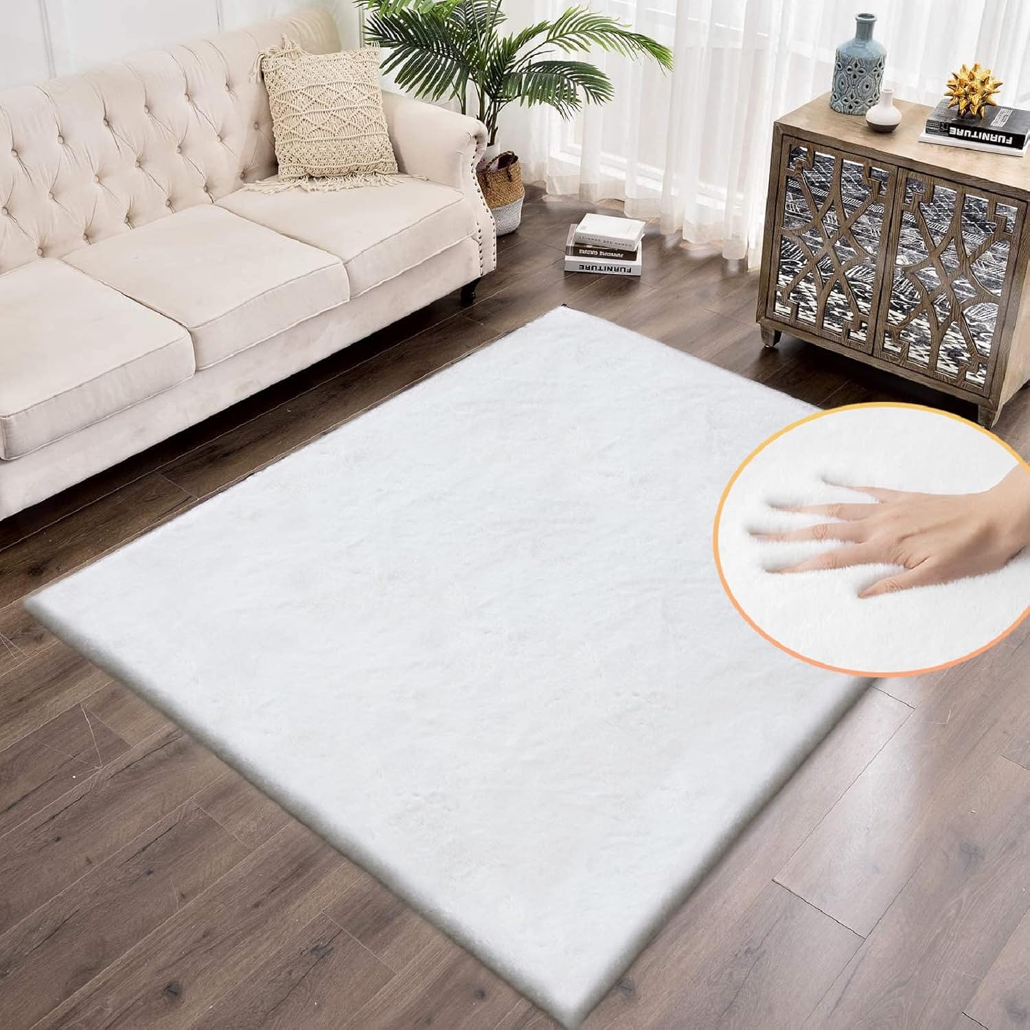 ORINOVA Pink Washable Fluffy 5x8 Area Rugs for Bedroom Plush Faux Rabbit Shag Fur Rug for Living Room Nursery Rug